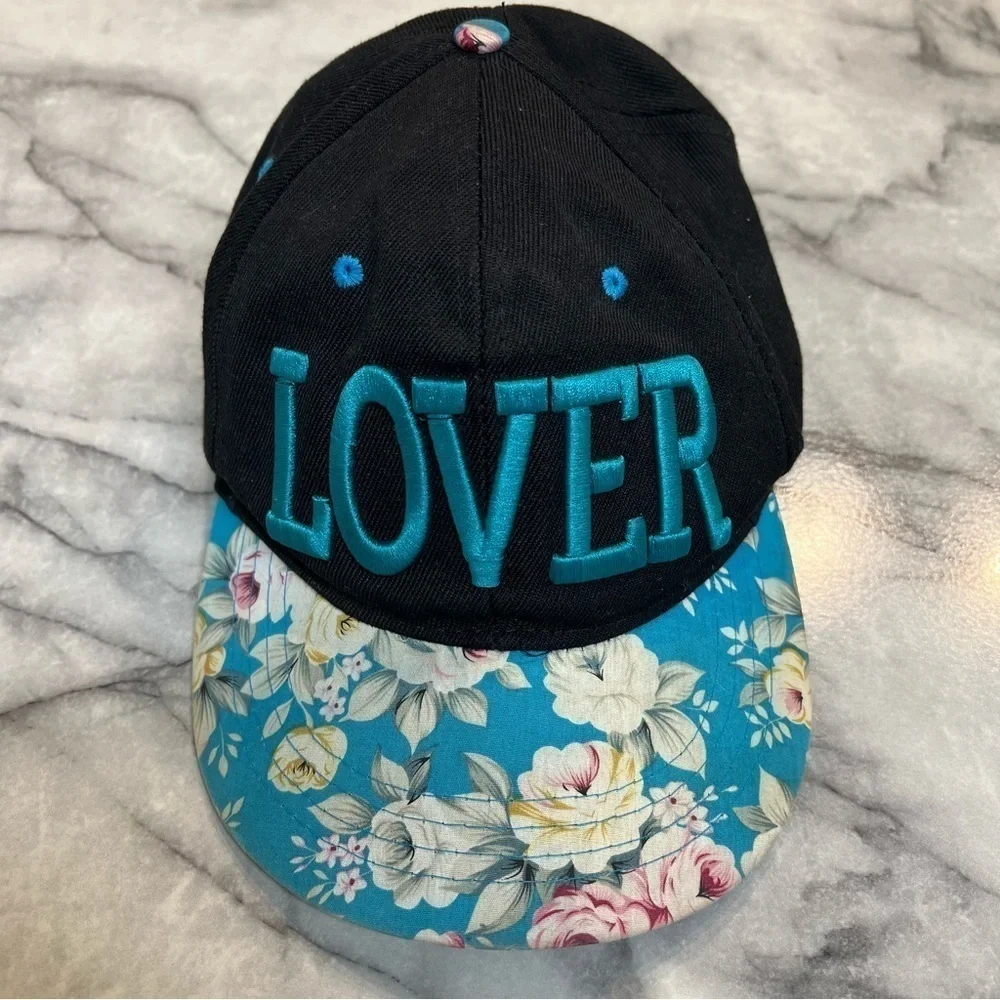 Women’s Lover Baseball Hat Visor Cap Blue and Black Floral